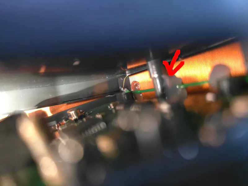 Internal photo of hero scanner as seen by prying the halves apart slightly. On the right side there the locating boss but it is covered in hot glue